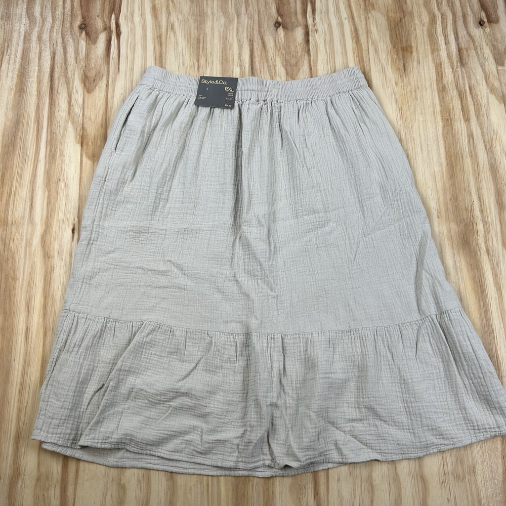 Style & Co NEW Women's Textured Midi Skirt Beige P XL Petite $60 Retail Boho